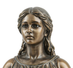 Obraz premium Classical bronze female bust sculpture with realistic details and elegant expression isolated on the transparent background
