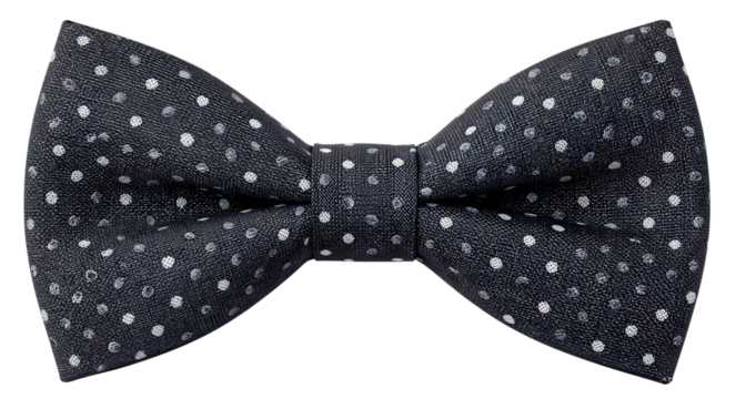 Elegant black polka dot bow tie isolated on the transparent background, classic formal accessory for weddings and events, fashion trend for men, stylish party attire