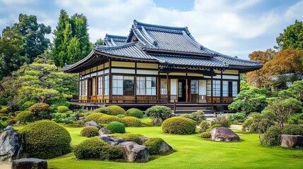 Obraz premium Serene Japanese Garden House