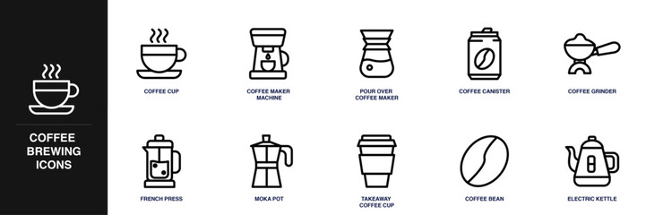 Coffee Brewing Line Icon Set