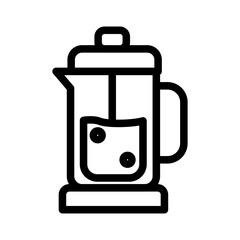 French Press Line Icon of Coffee Brewing Icon Set