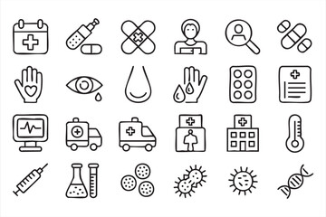 Vector healthcare pack with hospital, monitoring, and laboratory graphics