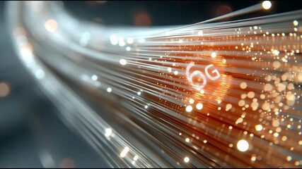 Abstract representation of 6G technology with glowing light trails. - Powered by Adobe