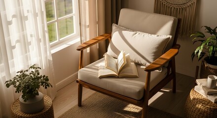 Person reading book with coffee cup in cozy room