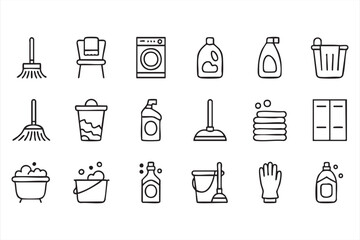 Household cleaning supply vector illustrations with gloves and soap