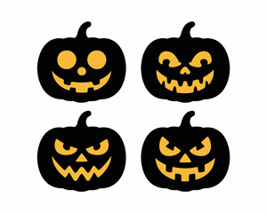 Obraz premium Four spooky jack-o'-lanterns with glowing eyes and grinning mouths for halloween decorations silhouette