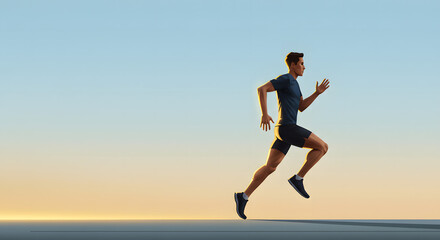 Fototapeta premium Digital illustration of a runner at golden hour, aesthetic lighting, soft shadows, modern semi-realistic style with clean background 