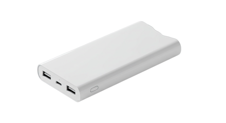 Portable Power Bank Charger Device White Color Studio Photography Product Shot on Transparent Background