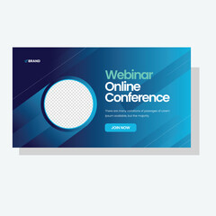 webinar conference banner template vector, blue color 