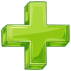 Obraz premium Green plus symbol with a 3D effect and outline