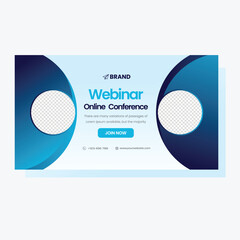 webinar conference banner template vector, blue color 