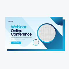 webinar conference banner template vector, blue color 