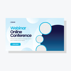 webinar conference banner template vector, blue color 