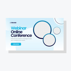webinar conference banner template vector, blue color 