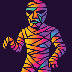 Fototapeta premium Bright vector mummy silhouette with neon gradients
