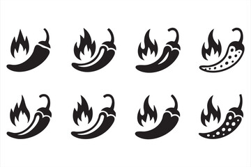 Hot pepper vector illustrations with burning flames for cooking themes