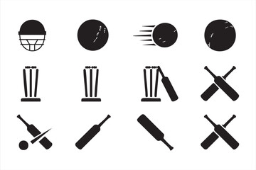 Cricket sport vector pack featuring bats, wickets, and equipment
