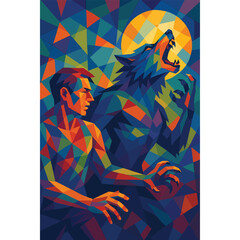 Abstract Wolf Man Vector Portrait