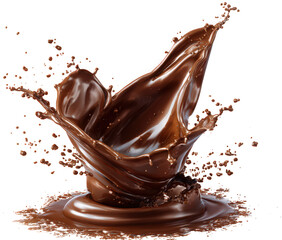 Dynamic splash of rich, dark chocolate creating an artistic splash pattern.