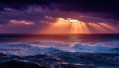 Dramatic sunset over stormy ocean