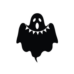 Black ghost with banner icon halloween silhouette