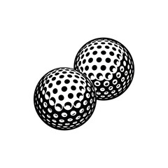 Black and white image of two golf balls with circle patterns