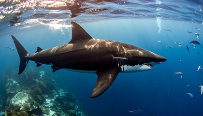 Fototapeta premium Great white shark in ocean depths (1)