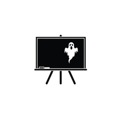 Haunted classroom blackboard with ghost icon spooky