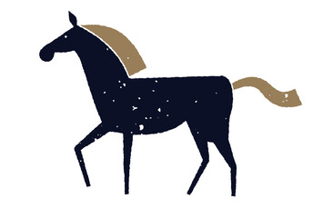 版画風　歩く馬のイラスト　手描き　