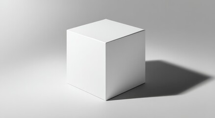 Blank white cube on light gray surface