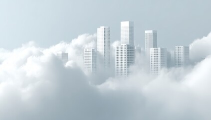 Fototapeta premium City of white buildings floating on a sea of clouds