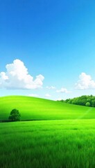 Obraz premium Serene landscape featuring a lush green pasture under a vast, clear sky Perfect for backgrounds needing a tranquil, pastoral feel Ideal for website headers, presentations, and more , calm, wallpaper