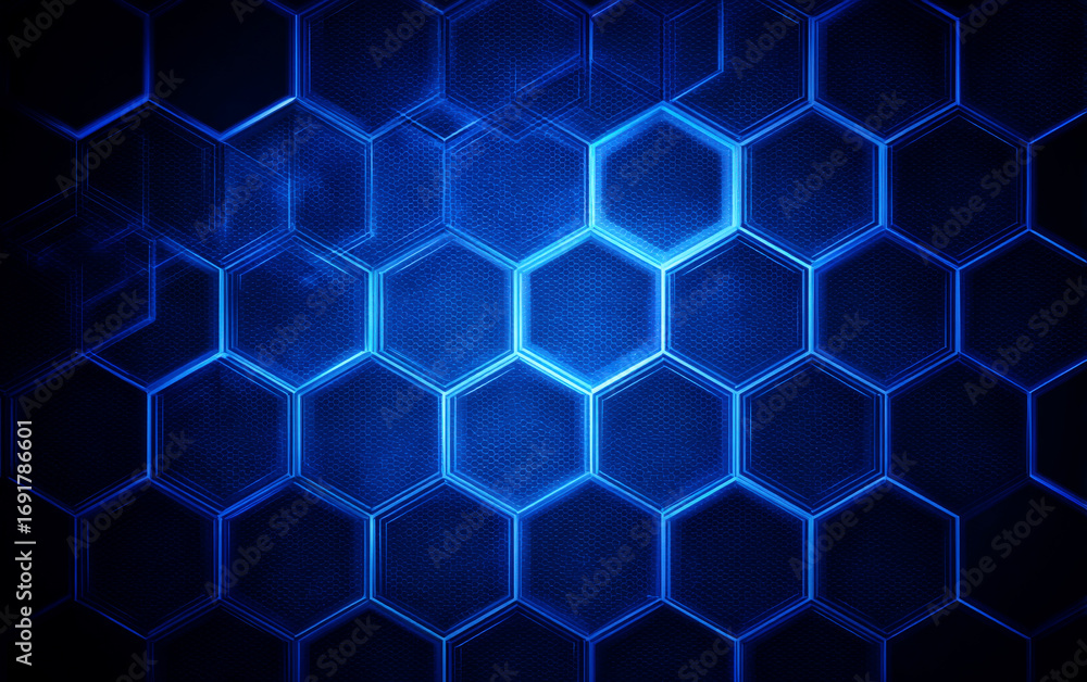 Poster blue hexagonal pattern with modern geometric design elements