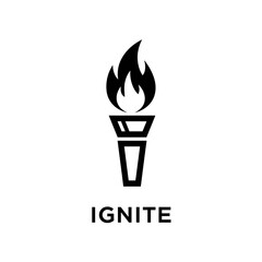 A stylized black and white graphic of a torch with a flame, symbolizing inspiration and the word 