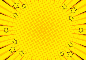 
comic yellow background with star decoration and empty space in the middle