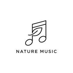 Simple minimalist logo design combining music notes and a leaf, representing nature's music.