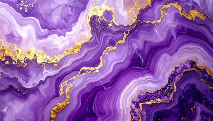 Luxurious purple agate background with shimmering gold veins and marble texture