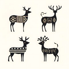 Naklejka premium Decorative playful vector illustration of simple stylized reindeer in cartoon form, symbolizing humor, culture, childhood and lifestyle, a decorative artwork merging animal subject with minimal decora