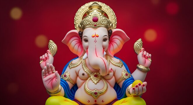 ganesh chaturthi Cultural Celebration, Lord Ganesha Statue, Hindu Temple, Photography, Festive Environment, Close-Up View, Spiritual Significance - Powered by Adobe