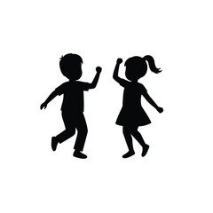 Black silhouettes of children dancing joyfully movement