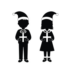 Children wearing santa hats holding gifts kids