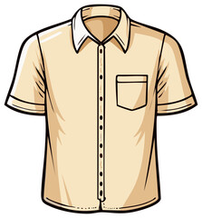 Khaki Short Sleeve Button Down Shirt with Pocket Fashion Apparel Illustration