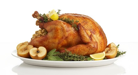 Golden roasted turkey with fresh herbs and lemon