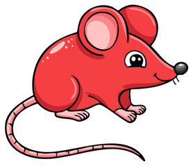 Fototapeta premium Cute happy red cartoon mouse character side profile illustration