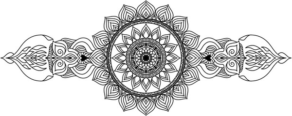 Antique skeleton key vector with a vintage floral mandala decoration in an intricate ornamental design