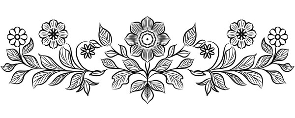 vintage black and white flower with ornate leaf patterns and seamless floral designs