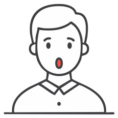 Line Art Drawing of Man with Surprised Facial Expression, Open Mouth, Wearing Shirt
