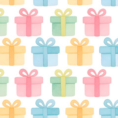  Seamless Pattern of Hand-Painted Watercolor Gift Boxes