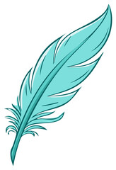Obraz premium Cartoon illustration of a turquoise feather, stylized and isolated, on white background