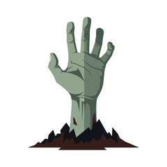 Eerie Zombie Hand Emerging from Ground for Halloween Illustrations and Horror Themed Events, Perfect for Spooky Designs and Creepy Visuals